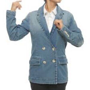 Black Tape Blue Double-Breasted Jean Denim Jacket Sz L